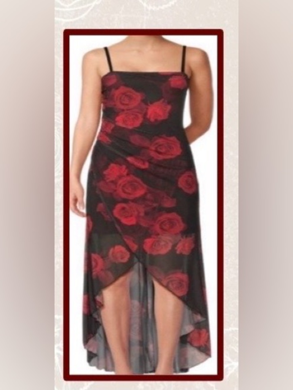 BEBE Black & Red Floral High Lo Midi Dress - Size Large
